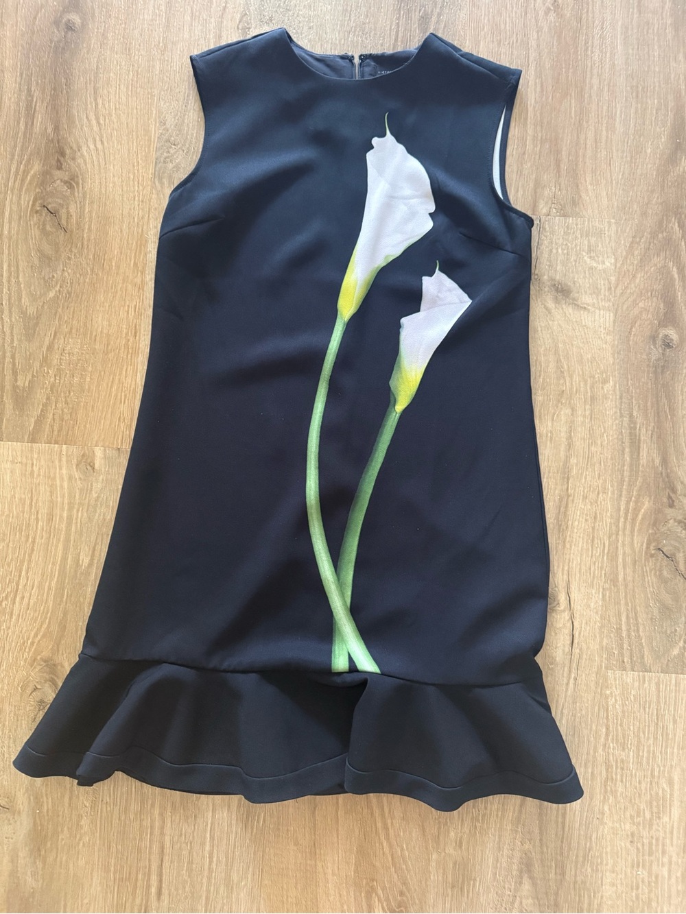 Victoria Beckham for Target Black Floral Calla Lily Ruffle Hem Dress